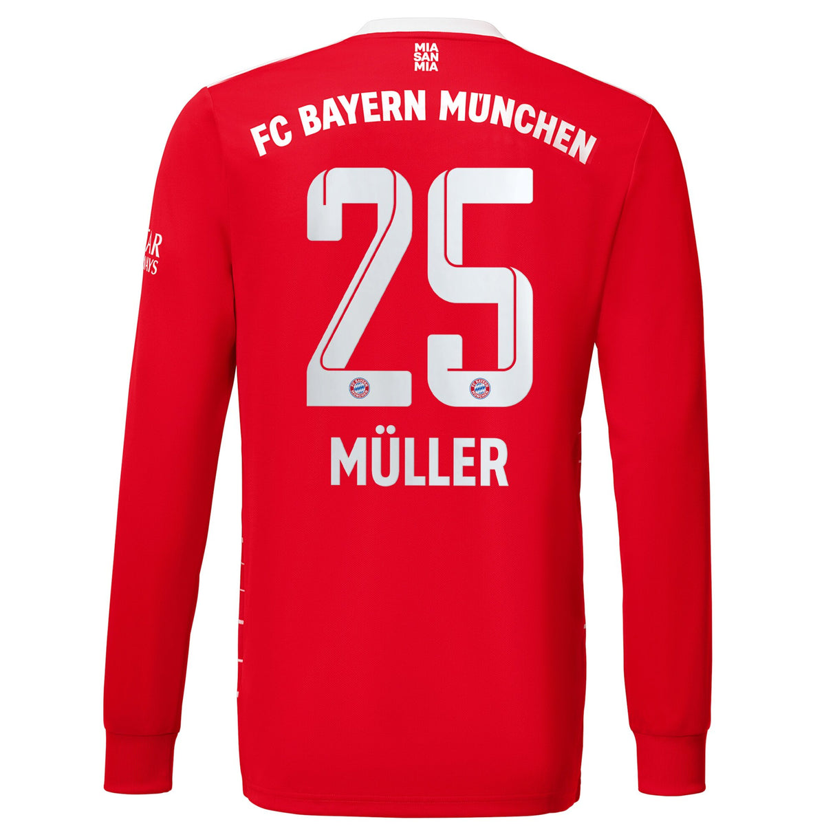 FC Bayern Home Shirt 2022-23 - Kids - Long Sleeve with Müller 25 printing - Kit Captain