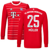 FC Bayern Home Shirt 2022-23 - Kids - Long Sleeve with Müller 25 printing - Kit Captain