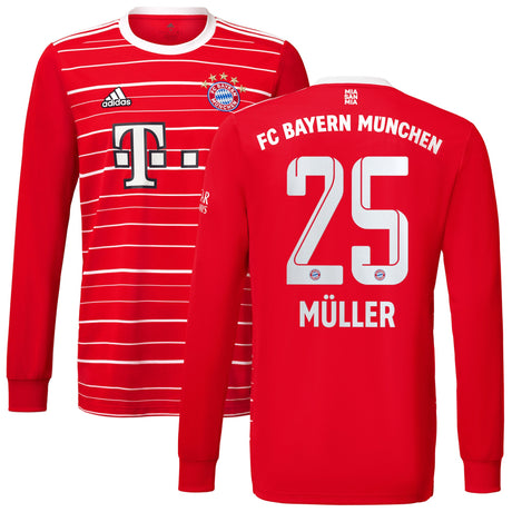 FC Bayern Home Shirt 2022-23 - Kids - Long Sleeve with Müller 25 printing - Kit Captain