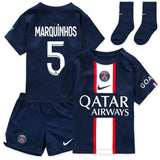 Paris Saint-Germain Home Stadium Kit 2022-23 - Infants with Marquinhos 5 printing - Kit Captain