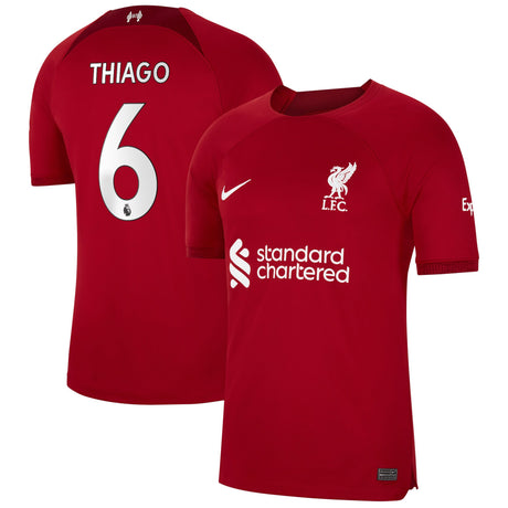 Liverpool Home Stadium Shirt 2022-23 with Thiago 6 printing - Kit Captain