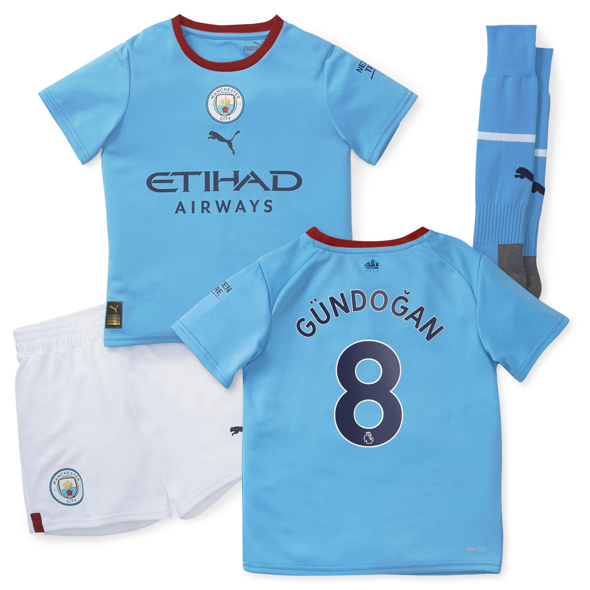 Manchester City Home Minikit 2022-23 with Gündogan 8 printing - Kit Captain