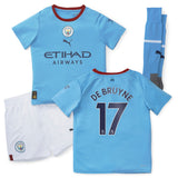 Manchester City Home Minikit 2022-23 with De Bruyne 17 printing - Kit Captain