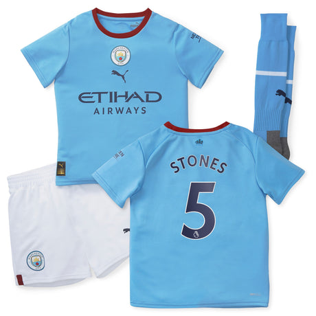 Manchester City Home Minikit 2022-23 with Stones 5 printing - Kit Captain