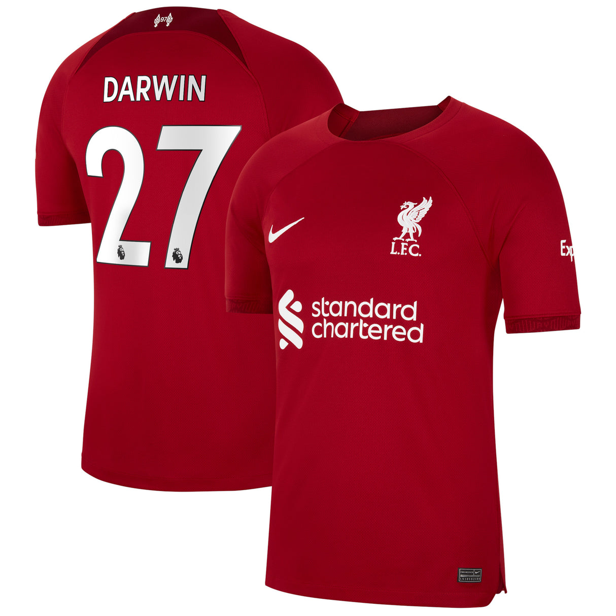 Liverpool Home Stadium Shirt 2022-23 with Darwin 27 printing - Kit Captain