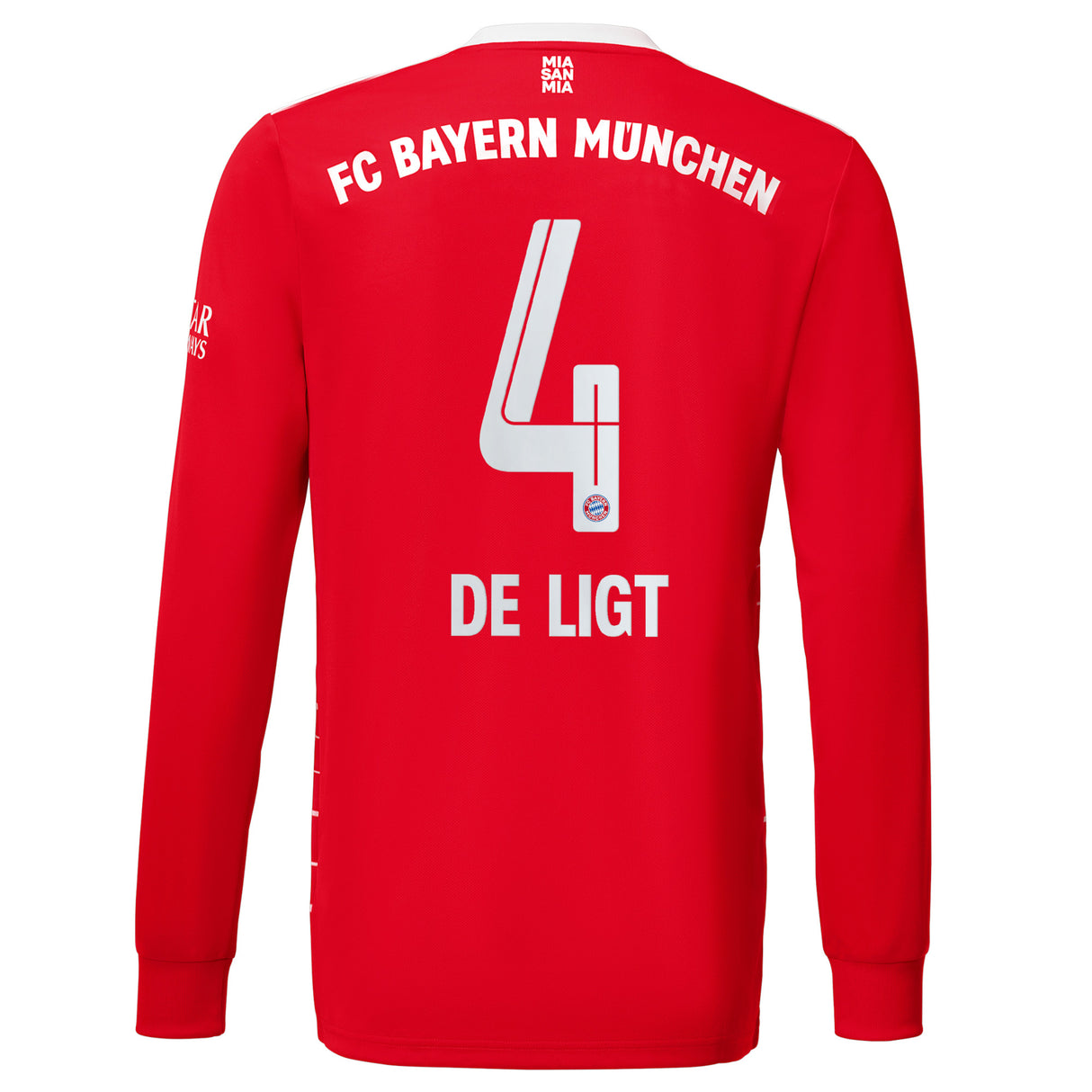 FC Bayern Home Shirt 2022-23 - Kids - Long Sleeve with De Ligt 4 printing - Kit Captain