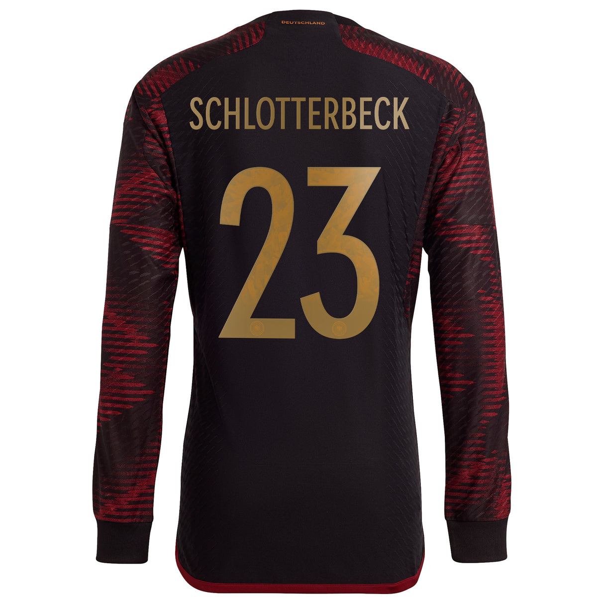 Germany Away Authentic Shirt - Long Sleeve with Schlotterbeck 23 printing - Kit Captain