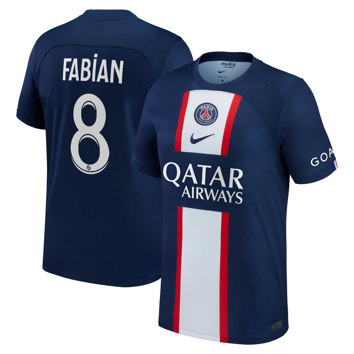 Paris Saint-Germain Home Stadium Shirt 2022-23 with Fabian 8 printing - Kit Captain