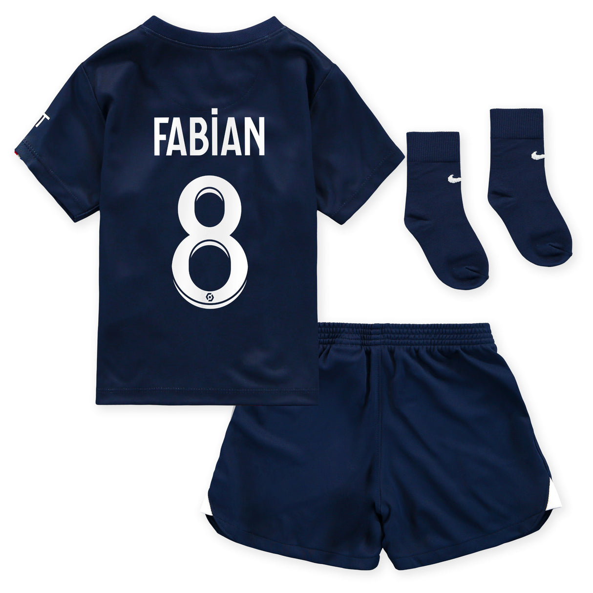 Paris Saint-Germain Home Stadium Kit 2022-23 - Infants with Fabian 8 printing - Kit Captain