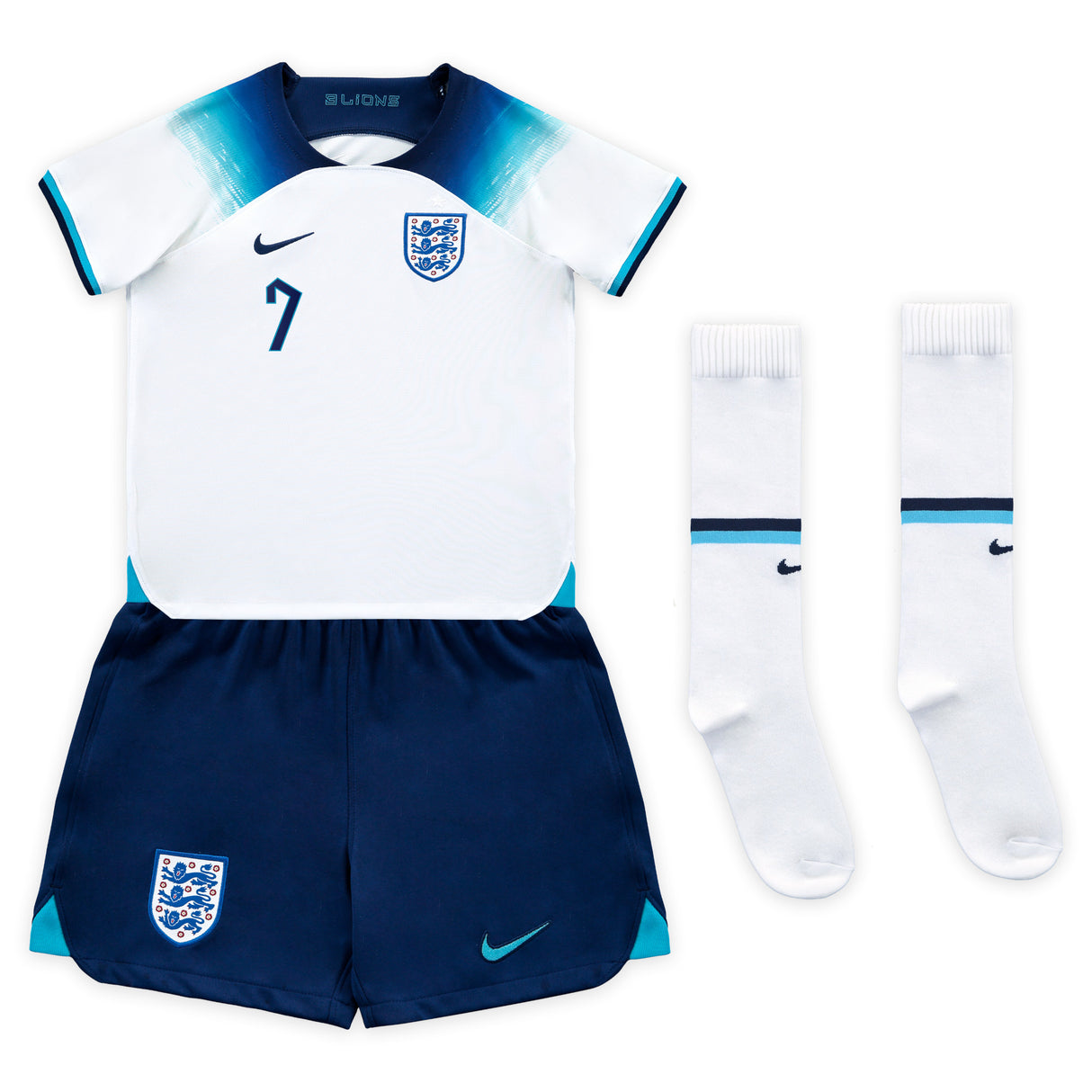 England Home Stadium Kit 2022 - Little Kids with Grealish 7 printing - Kit Captain