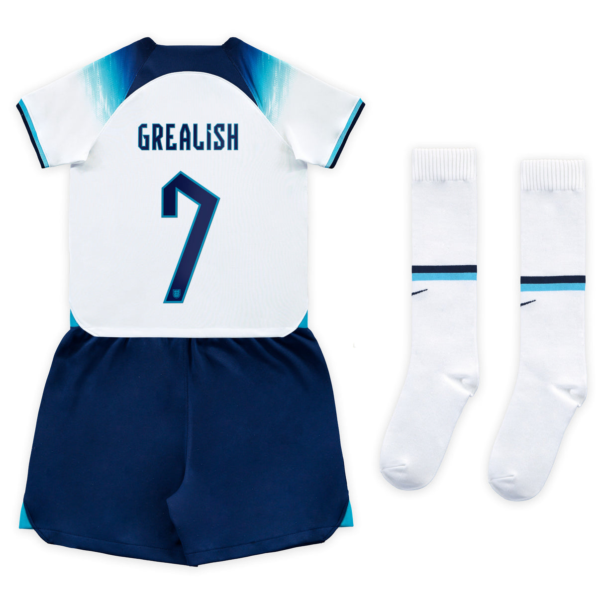 England Home Stadium Kit 2022 - Little Kids with Grealish 7 printing - Kit Captain