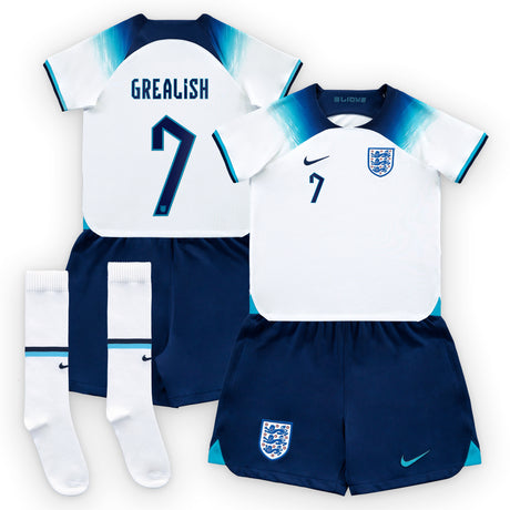 England Home Stadium Kit 2022 - Little Kids with Grealish 7 printing - Kit Captain