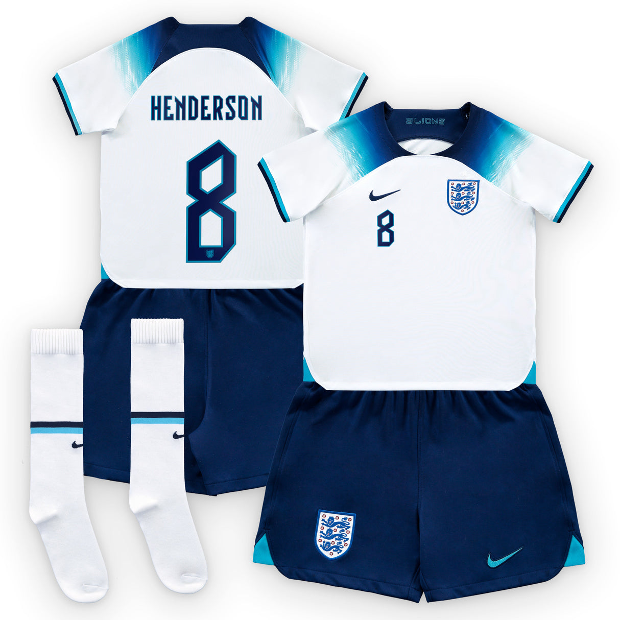 England Home Stadium Kit 2022 - Little Kids with Henderson 8 printing - Kit Captain