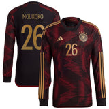 Germany Away Authentic Shirt 2022 - Long Sleeve with Moukoko 26 printing - Kit Captain