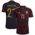 Germany Away Shirt 2022 with Gündogan 21 printing - Kit Captain