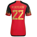 Belgium Home Authentic Shirt 2022 with De Ketelaere 22 printing - Kit Captain