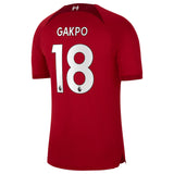 Liverpool Home Stadium Shirt 2022-23 with Gakpo 18 printing - Kit Captain