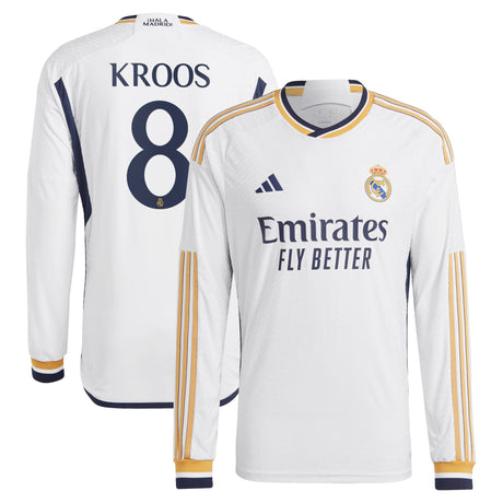 Real Madrid adidas Home Authentic Shirt 2023-24 - Long Sleeve with Kroos 8 printing - Kit Captain