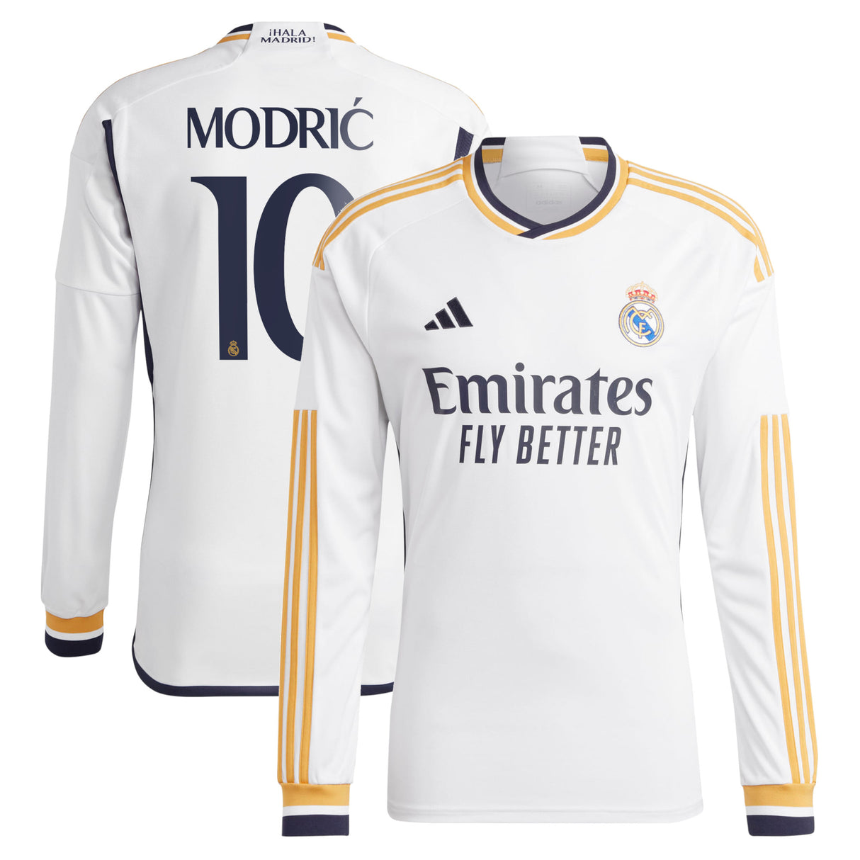 Real Madrid adidas Home Shirt 2023-24 - Long Sleeve with Modric 10 printing - Kit Captain