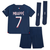 Paris Saint-Germain Nike Home Stadium Kit 2023-24 - Little Kids with Mbappé 7 printing - Kit Captain