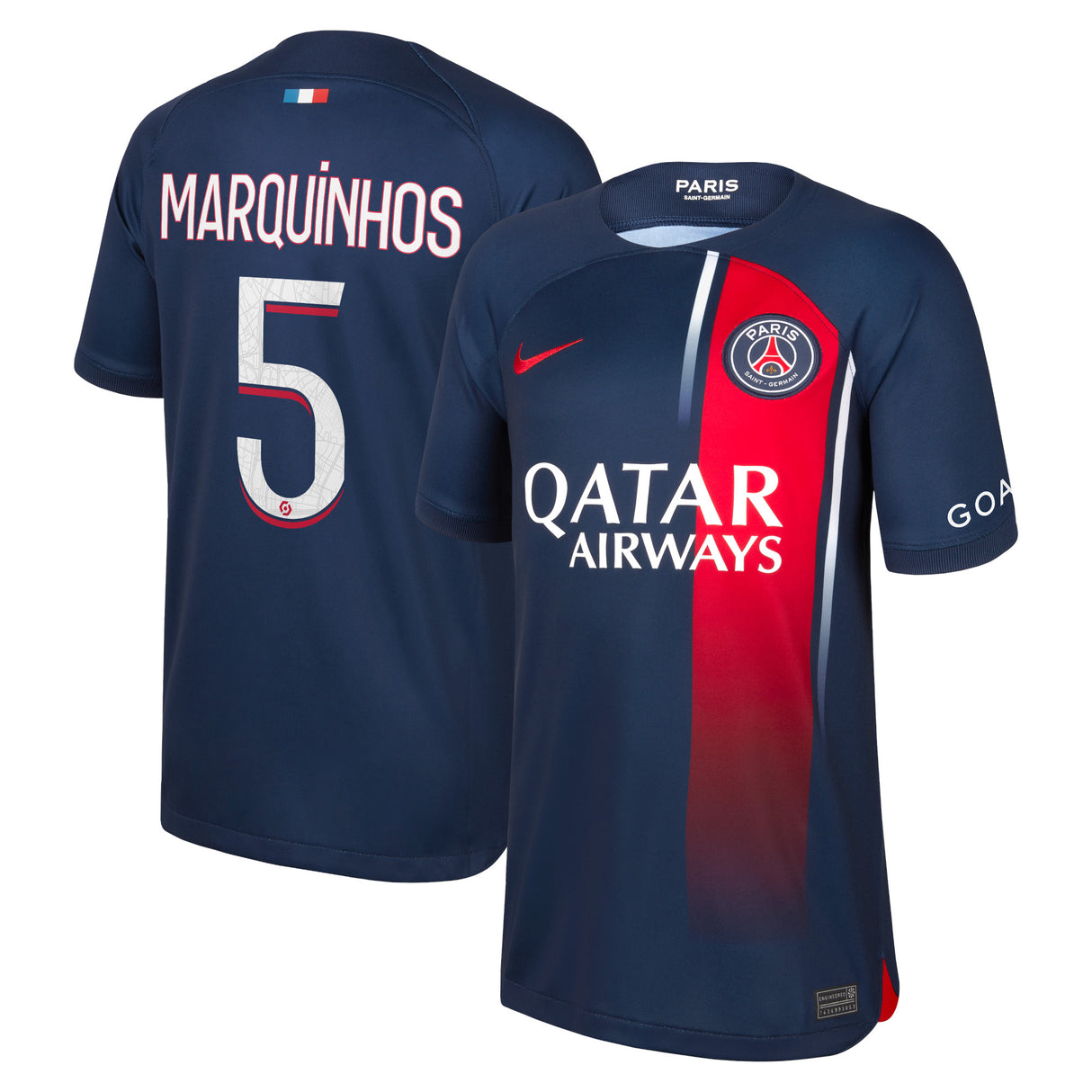 Paris Saint-Germain Nike Home Stadium Shirt 2023-24 - Kids with Marquinhos 5 printing - Kit Captain