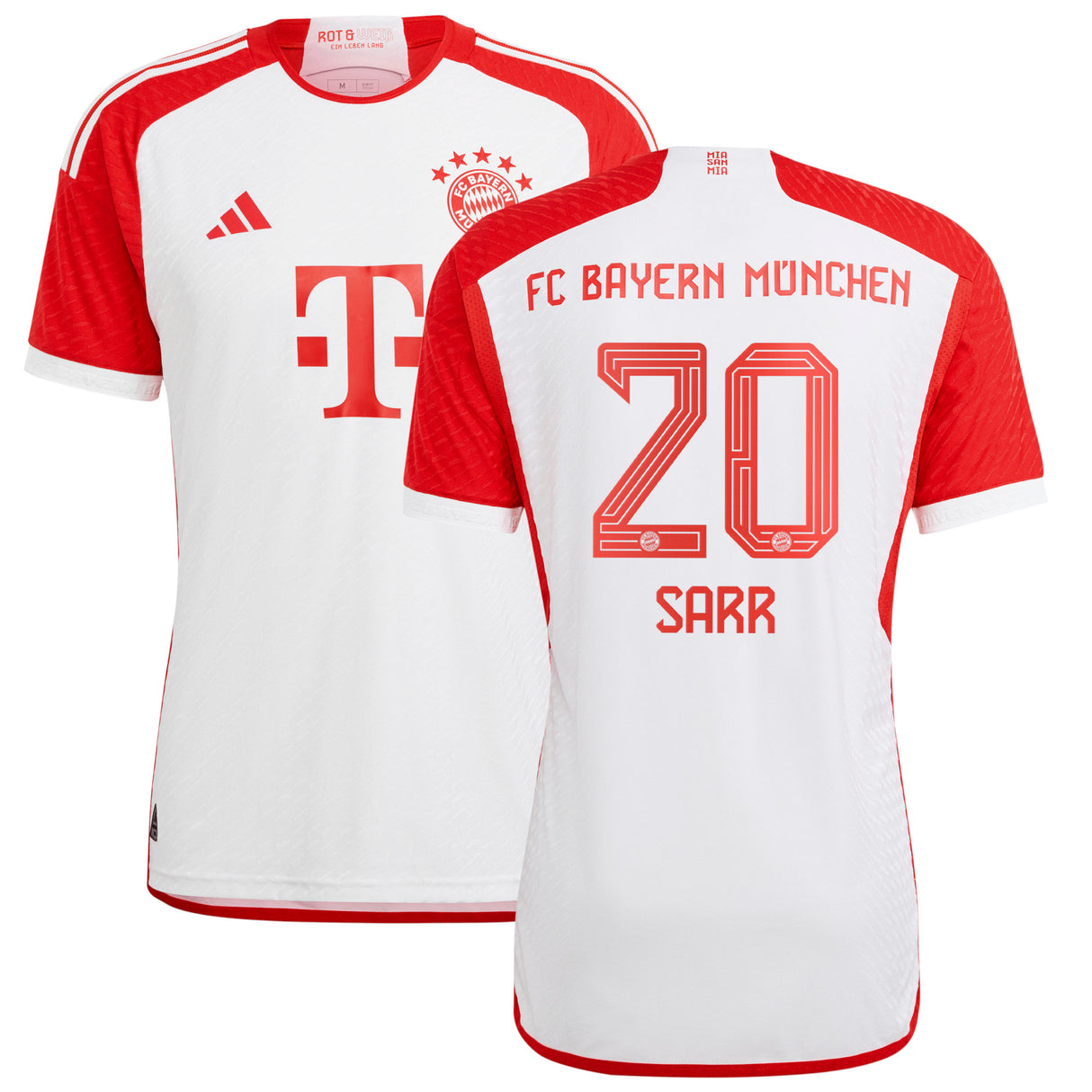 FC Bayern adidas Home Authentic Shirt 2023-24 with Sarr 20 printing - Kit Captain