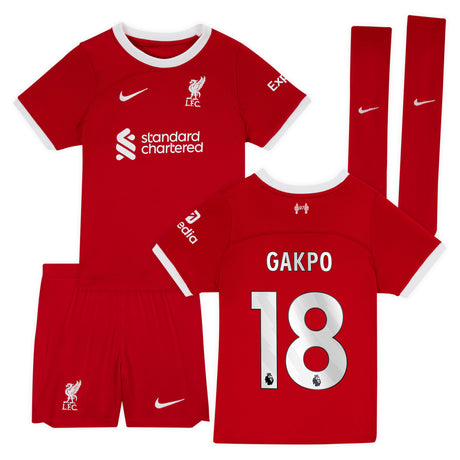 Liverpool Nike Home Stadium Kit - 2023-24 - Little Kids with Gakpo 18 printing - Kit Captain