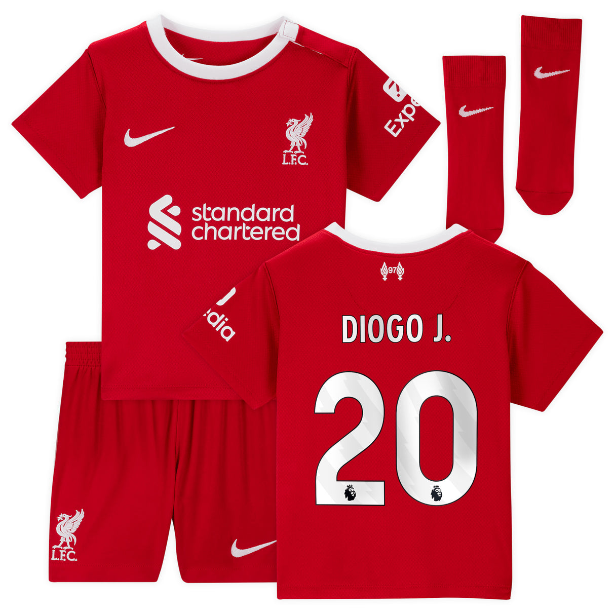 Liverpool Nike Home Stadium Kit - 2023-24 - Infant with Diogo J. 20 printing - Kit Captain