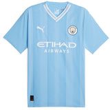 Manchester City Puma Home Authentic Shirt 2023-24 with J.Alvarez 19 printing - Kit Captain