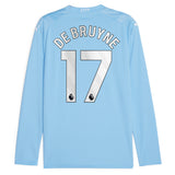 Manchester City Puma Home Shirt 2023-24 - Long Sleeve - Kids with De Bruyne 17 printing - Kit Captain