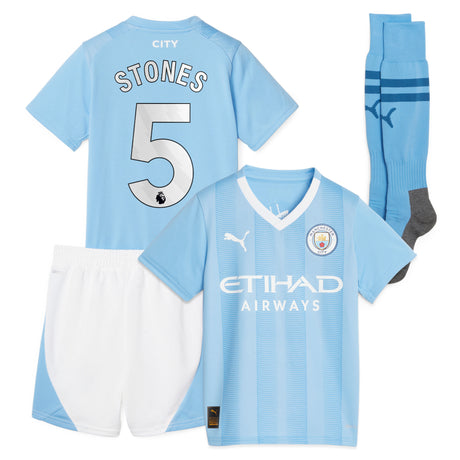 Manchester City Puma Home Minikit 2023-24 with Stones 5 printing - Kit Captain