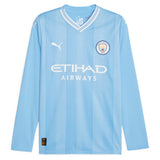 Manchester City Puma Home Shirt 2023-24 - Long Sleeve - Kids with Champions 23 printing - Kit Captain