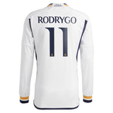 Real Madrid adidas Home Shirt 2023-24 - Long Sleeve with Rodrygo 11 printing - Kit Captain