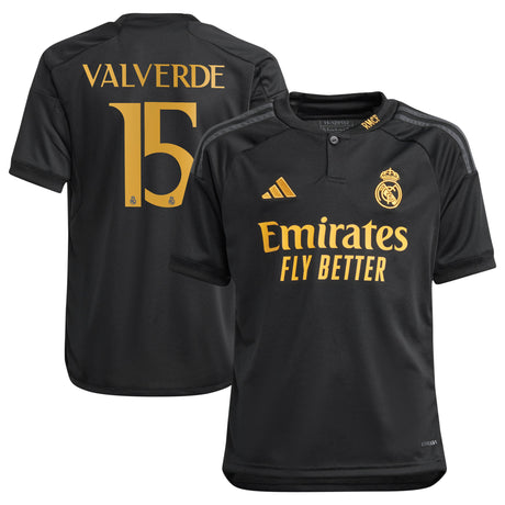 Real Madrid adidas Third Shirt 2023-24 - Kids with Valverde 15 printing - Kit Captain