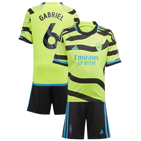 Arsenal adidas Away Minikit 2023-24 with Gabriel 6 printing - Kit Captain