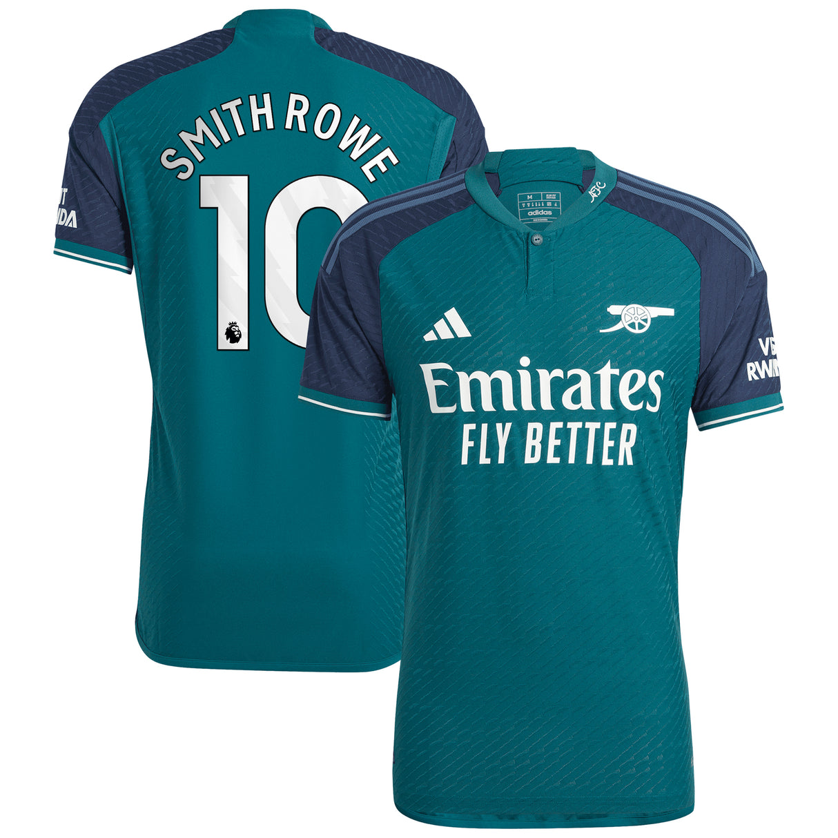 Arsenal adidas Third Authentic Shirt 2023-24 with Smith Rowe 10 printing - Kit Captain