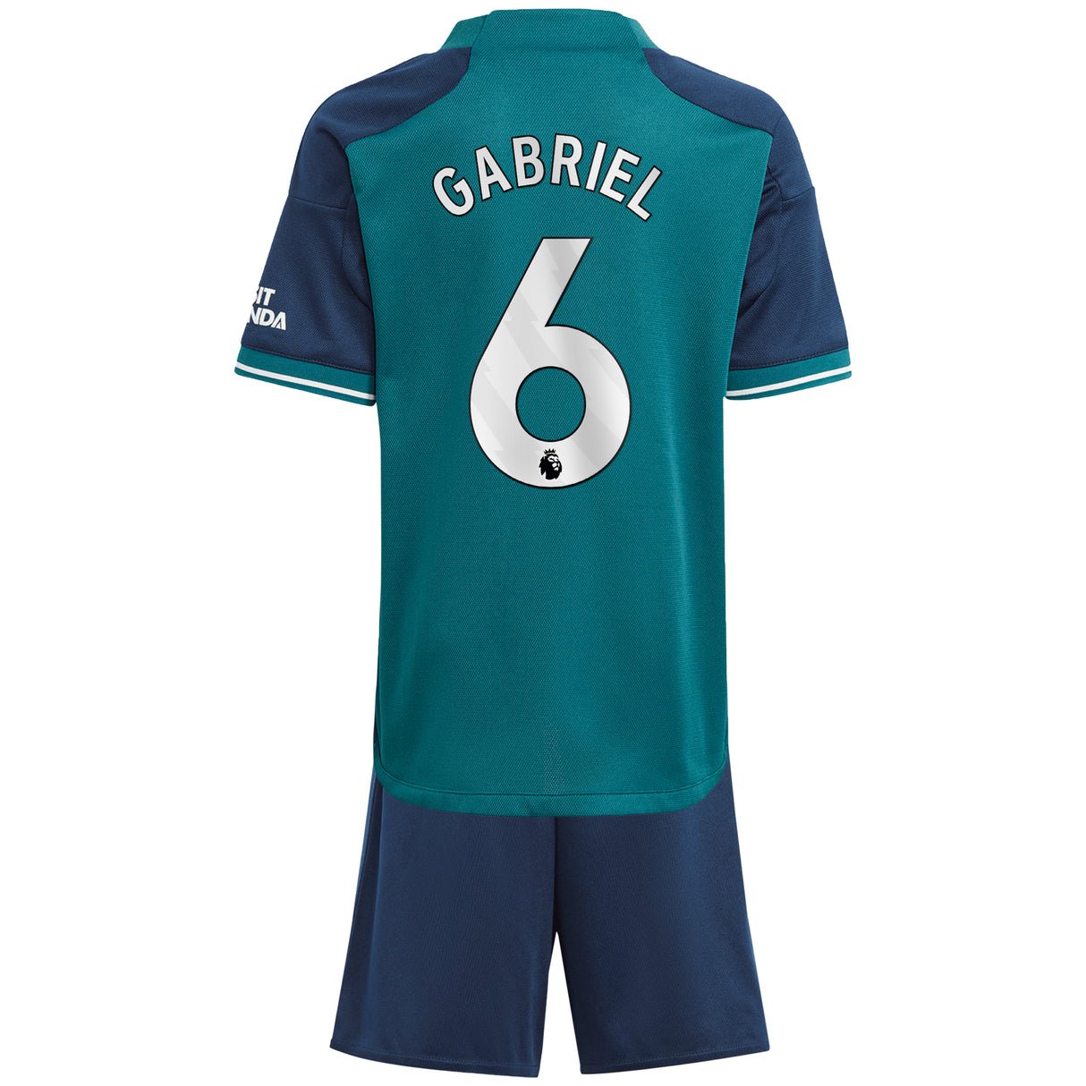 Arsenal adidas Third Minikit 2023-24 with Gabriel 6 printing - Kit Captain