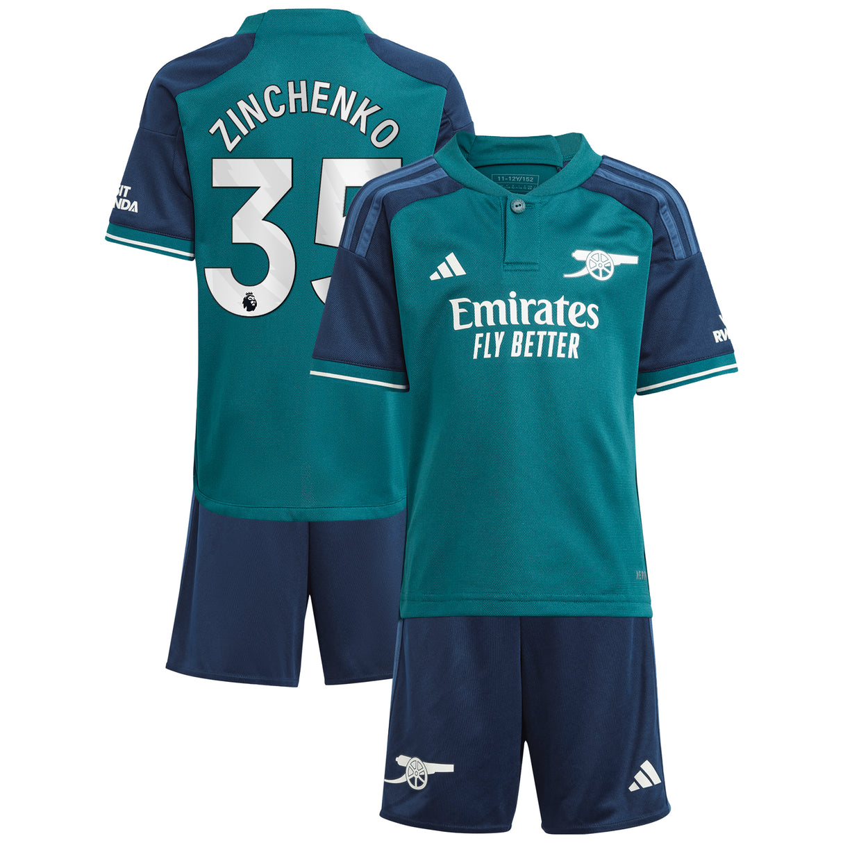 Arsenal adidas Third Minikit 2023-24 with Zinchenko 35 printing - Kit Captain