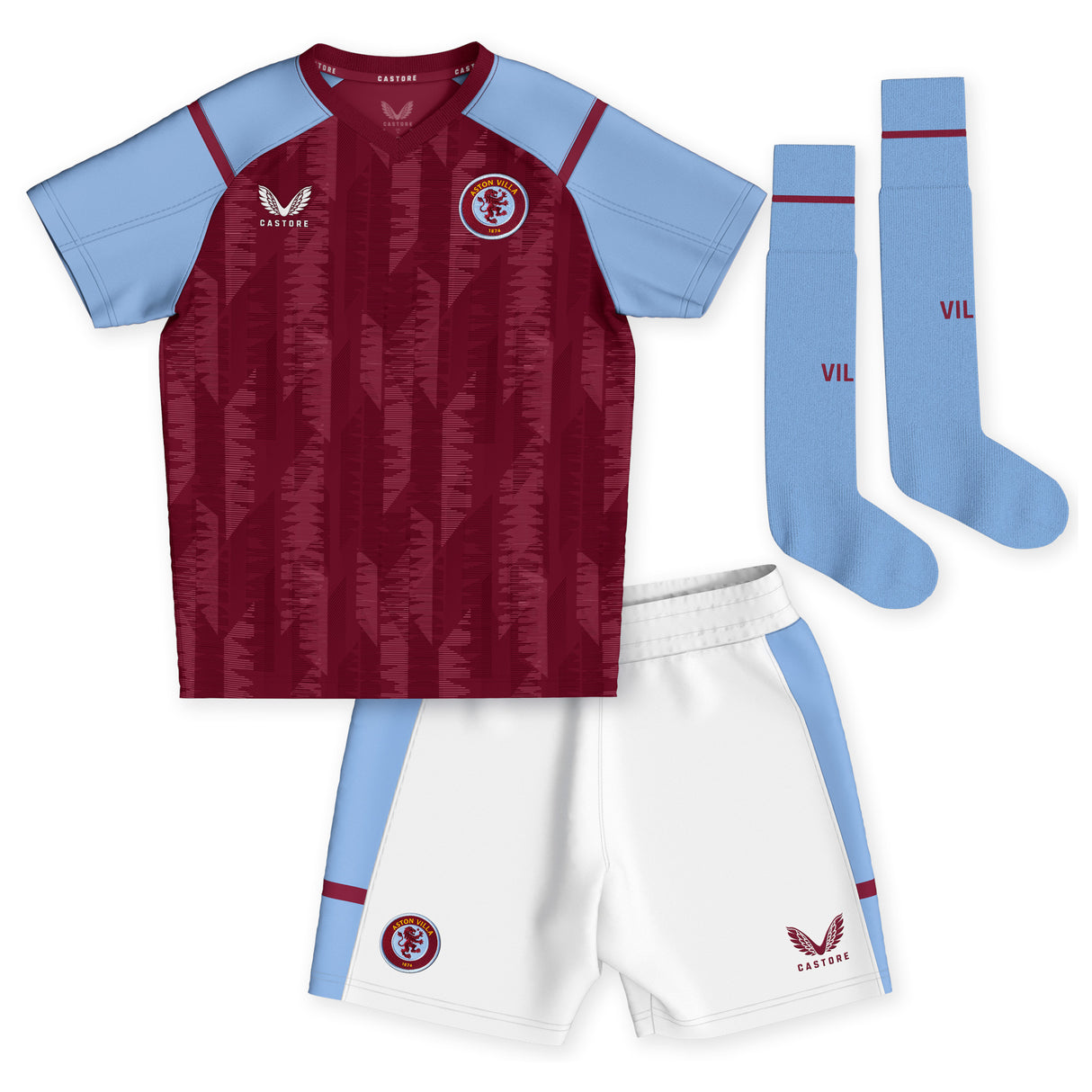 Aston Villa Castore Home Infant Kit 2023-24 with Mings 5 printing - Kit Captain