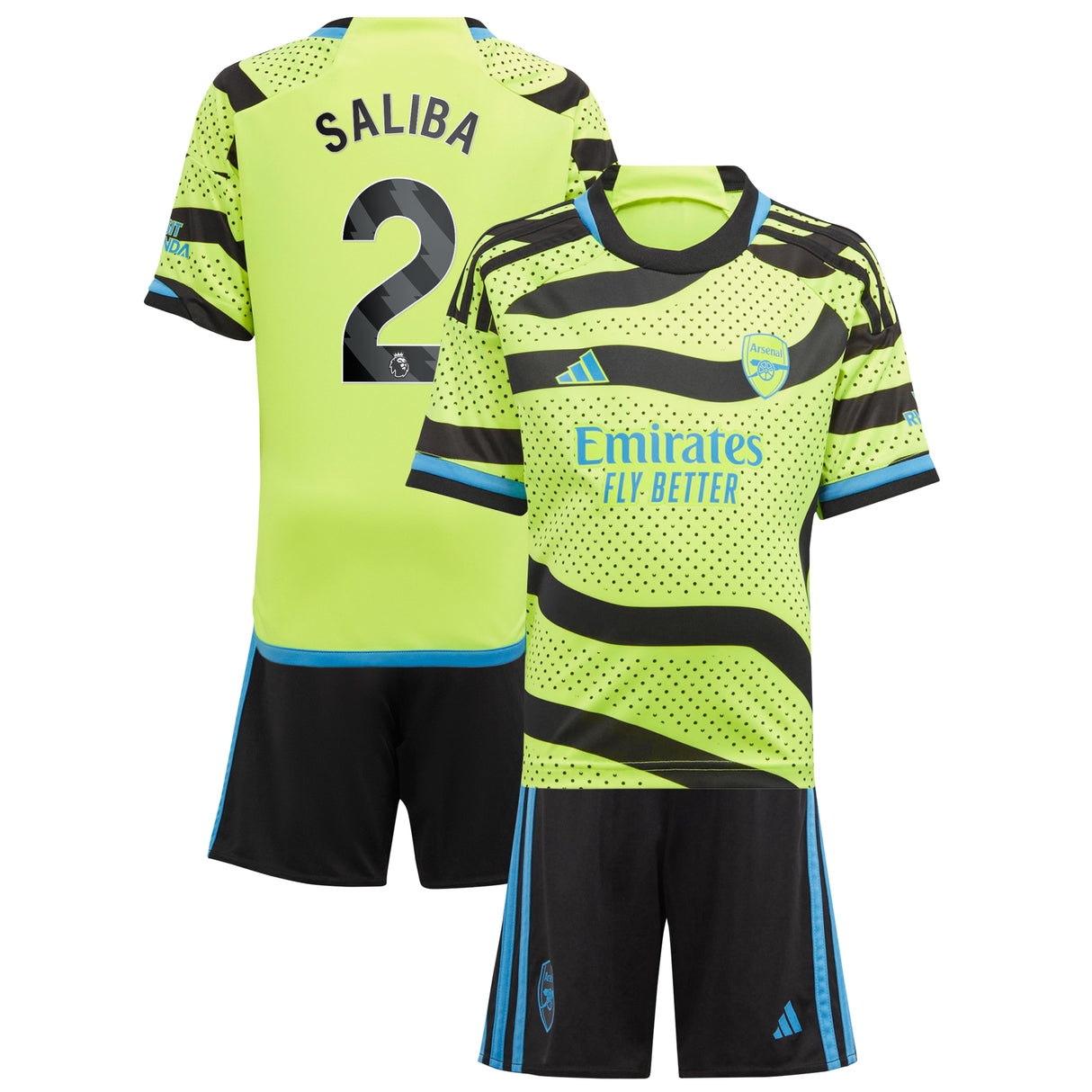 Arsenal adidas Away Minikit 2023-24 with Saliba 2 printing - Kit Captain