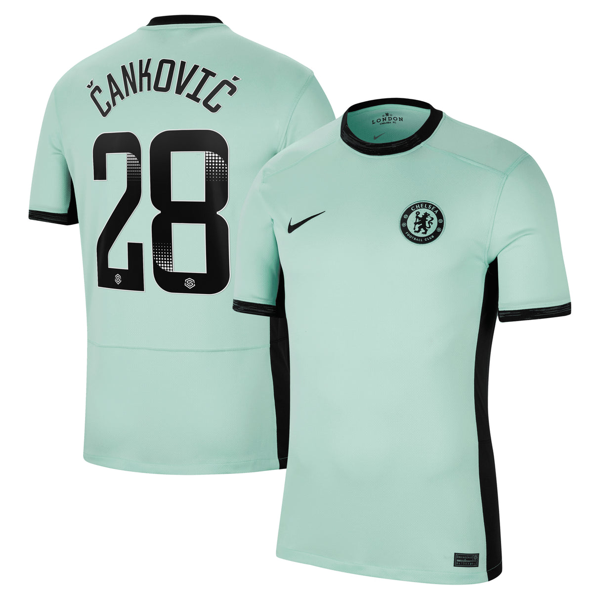 Chelsea WSL Nike Third Stadium Shirt 2023-24 with Čanković 28 printing