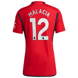 Manchester United EPL adidas Home Authentic Shirt 2023-24 with Malacia 12 printing - Kit Captain