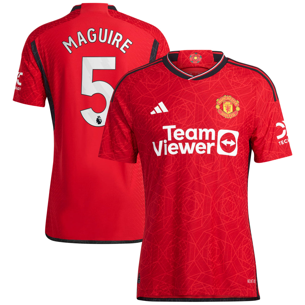 Manchester United EPL adidas Home Authentic Shirt 2023-24 with Maguire 5 printing - Kit Captain