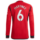 Manchester United EPL adidas Home Authentic Shirt 2023-24 - Long Sleeve with Martinez 6 printing - Kit Captain