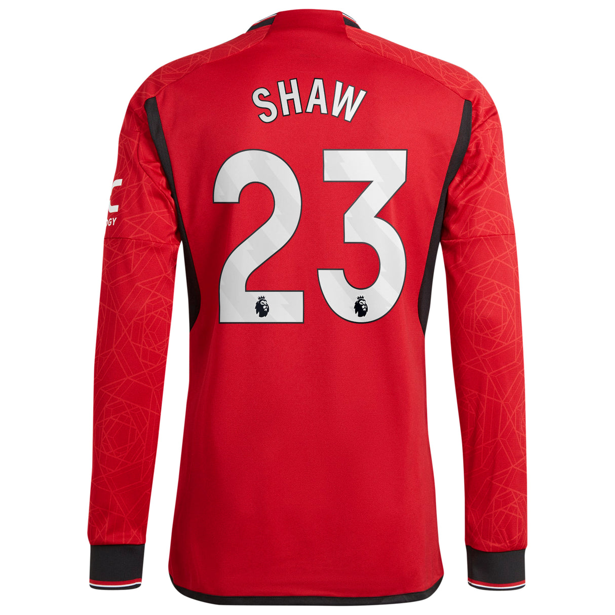 Manchester United EPL adidas Home Authentic Shirt 2023-24 - Long Sleeve with Shaw 23 printing - Kit Captain