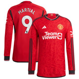 Manchester United EPL adidas Home Authentic Shirt 2023-24 - Long Sleeve with Martial 9 printing - Kit Captain