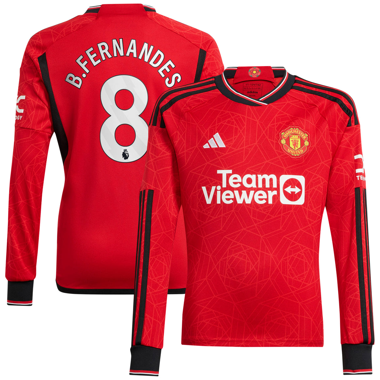 Manchester United EPL adidas Home Shirt 2023-24 - Long Sleeve with B.Fernandes 8 printing - Kit Captain