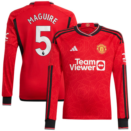 Manchester United EPL adidas Home Shirt 2023-24 - Long Sleeve with Maguire 5 printing - Kit Captain