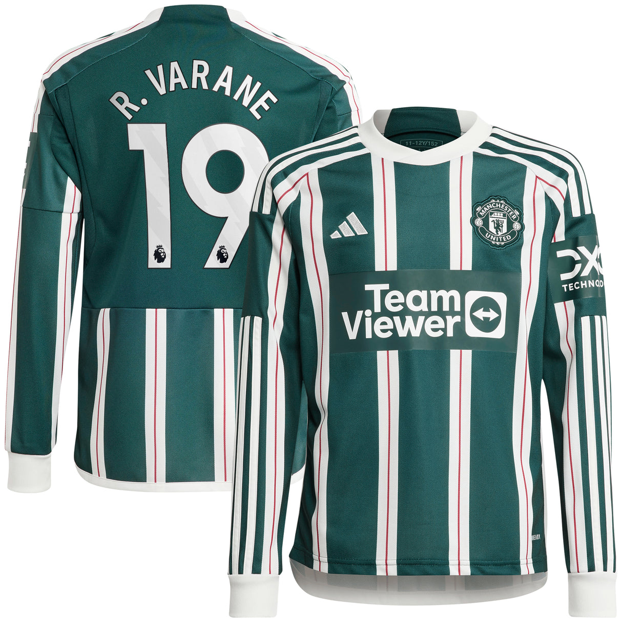 Manchester United EPL adidas Away Shirt 2023-24 - Kids - Long Sleeve with R. Varane 19 printing - Kit Captain