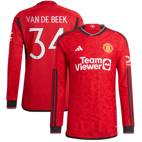 Manchester United Cup Home Authentic Shirt 2023-24 - Long sleeve with Van De Beek 34 printing - Kit Captain